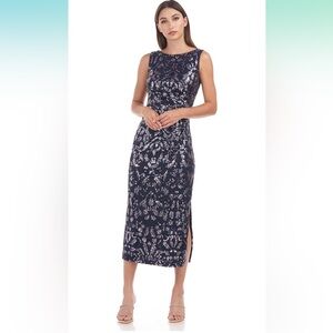 JS Collections women’s Annie draped tea-length dress size 6.